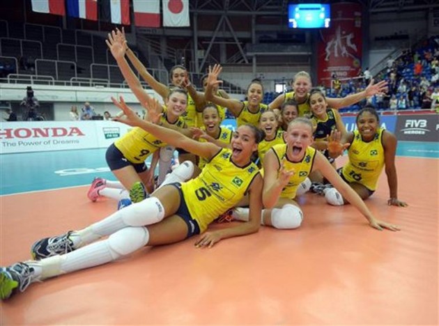 Brazilian girls celebrating their victory