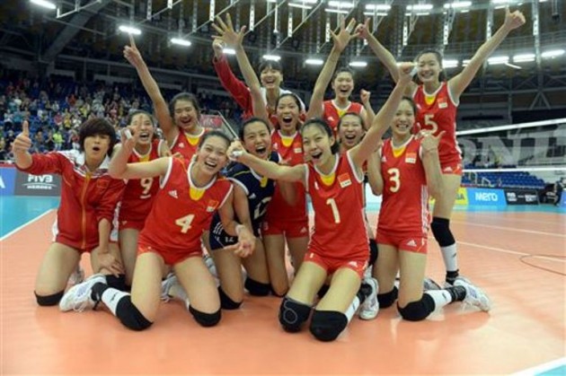 Chinese girls happy for their gold