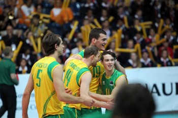 Australian players celebrate their win over Thailand