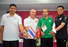 The coaches of (left to right) Thailand, Turkey, Algeria and Japan are ready to start the World Grand Prix Pool C in Ankara on Friday