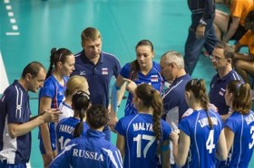 Coach Yuriy Marichev with his team