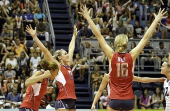 USA players celebrate victory over Serbia in Belgrade