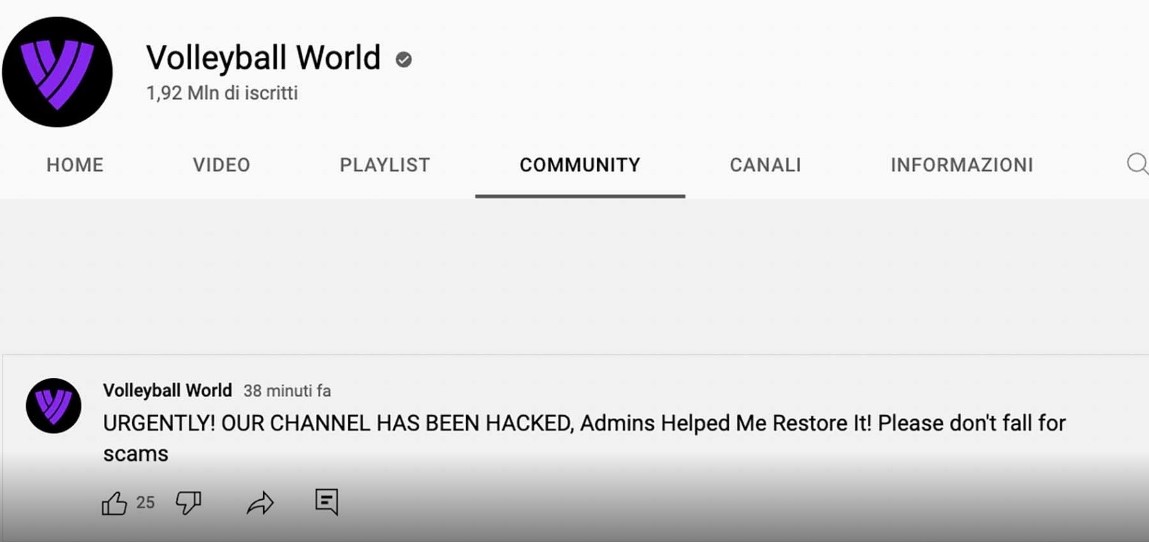 WorldofVolley Volleyball World’s YouTube channel gets hacked